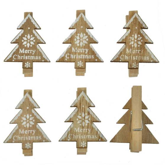 Mini clame din lemn de Craciun - Brazi , Merry Christmas, 6 buc. Mini clame din lemn de Craciun - Brazi , Merry Christmas, 6 buc.