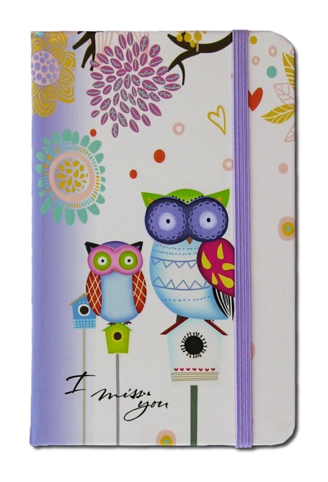 Carnetel A7 pentru femei - Bufnite, mov  ( 7.5x10.5x1.5 cm ) Carnetel A7 pentru femei - Bufnite, mov  ( 7.5x10.5x1.5 cm )