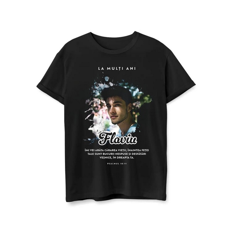 Tricou crestin pentru copii personalizat cu verset biblic, poză și nume - Zi de naștere