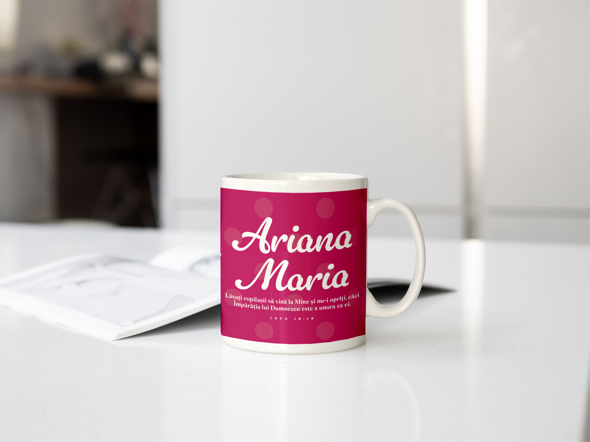 Cană personalizată cu poză,nume fetița - verset biblic2