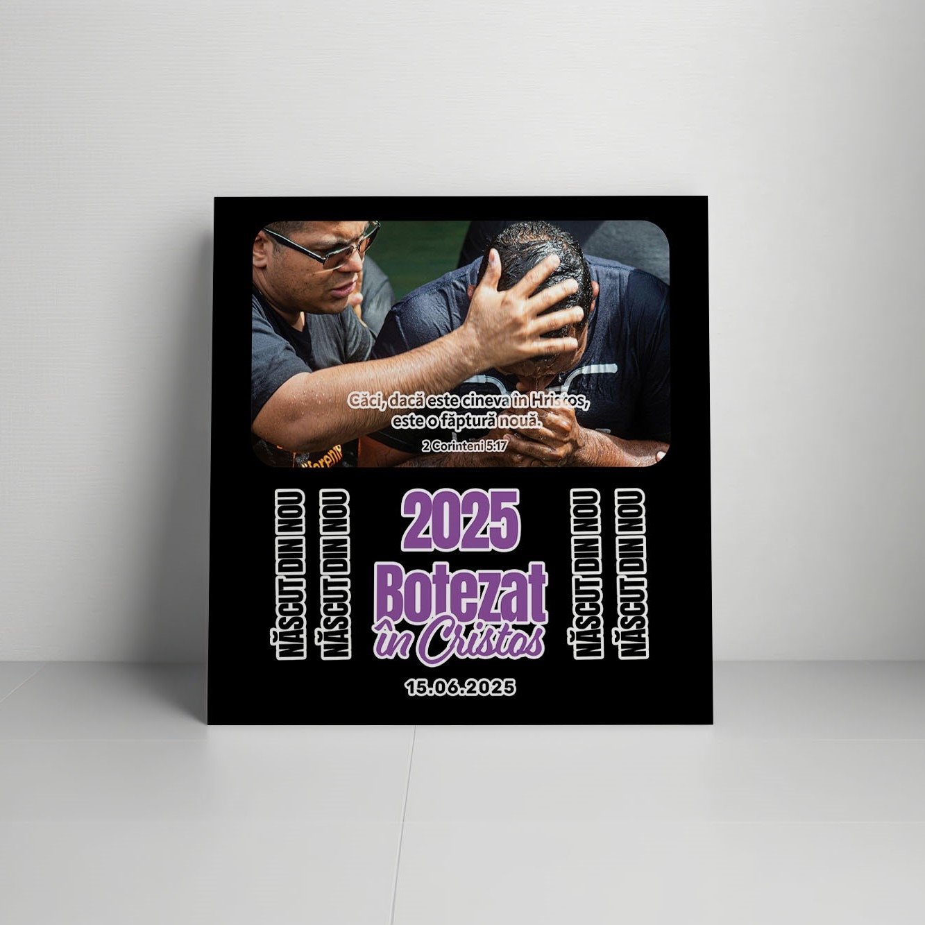 Tablou canvas personalizat cu verset biblic, poză și dată – Botez