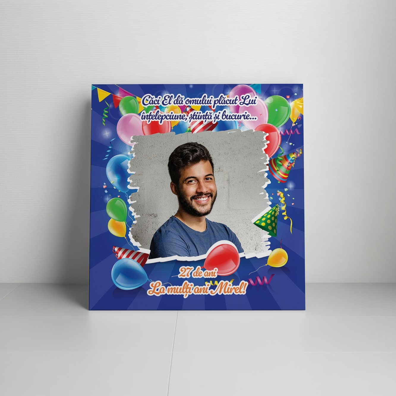 Tablou canvas personalizat cu verset biblic, poză, vârstă și nume – Zi de naștere