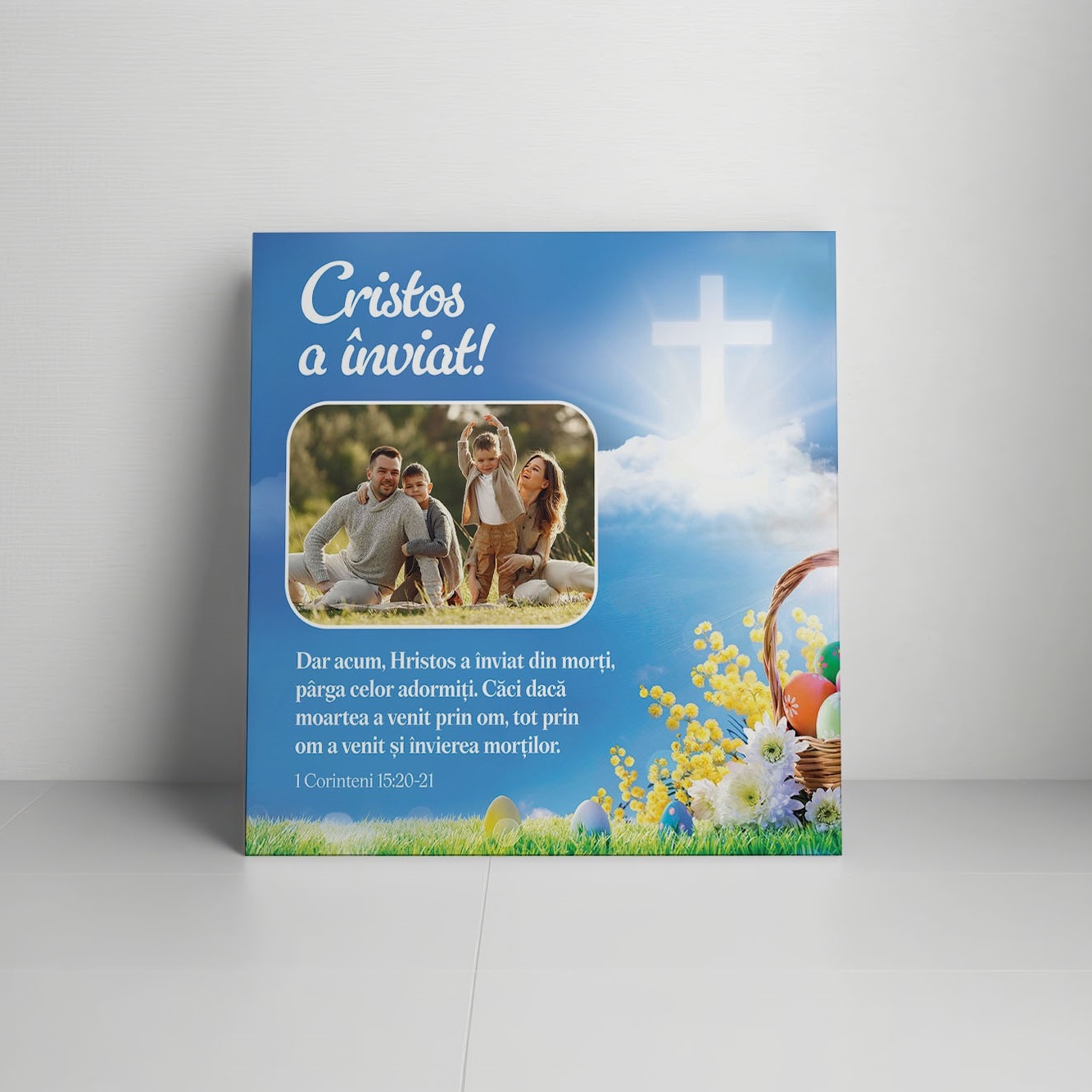 Tablou canvas personalizat cu verset biblic și dată – Paște