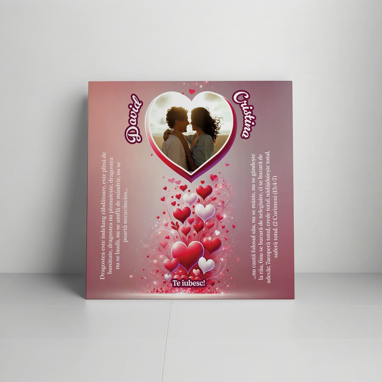 Tablou canvas personalizat cu verset biblic, două nume și poză – Ziua îndrăgostiților