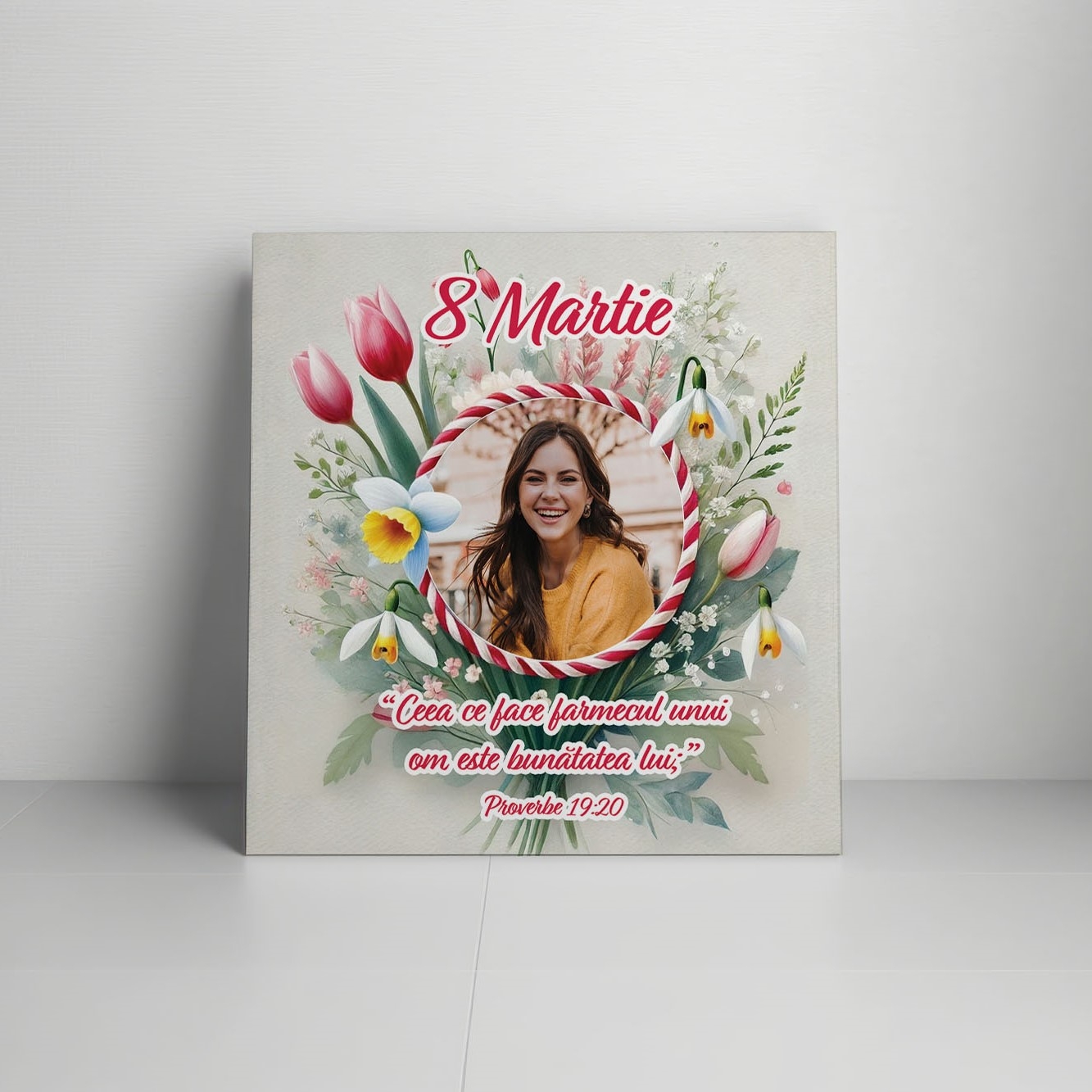 Tablou canvas personalizat cu verset biblic și poză – 8 Martie