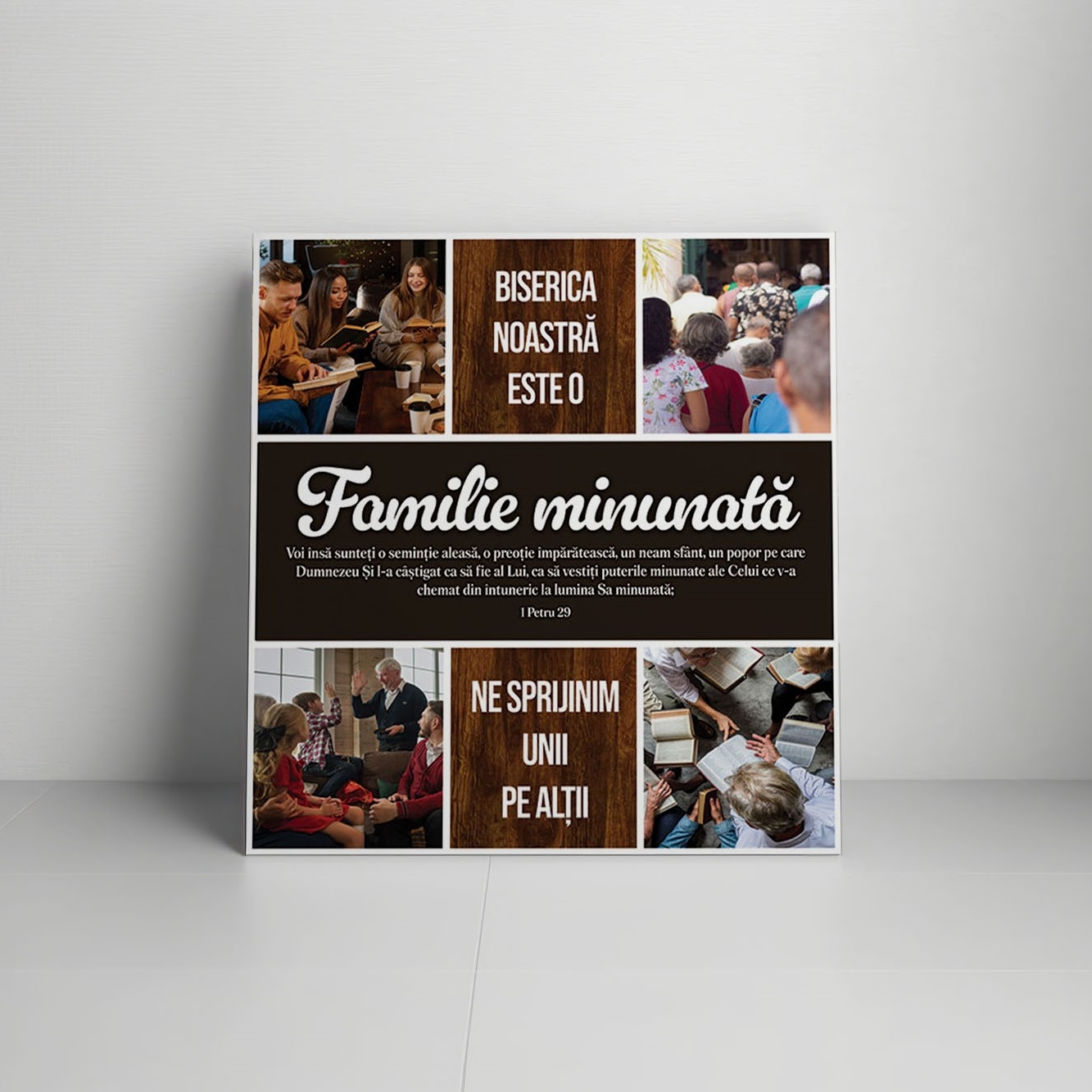 Tablou canvas personalizat cu verset biblic și 4 poze – Biserica
