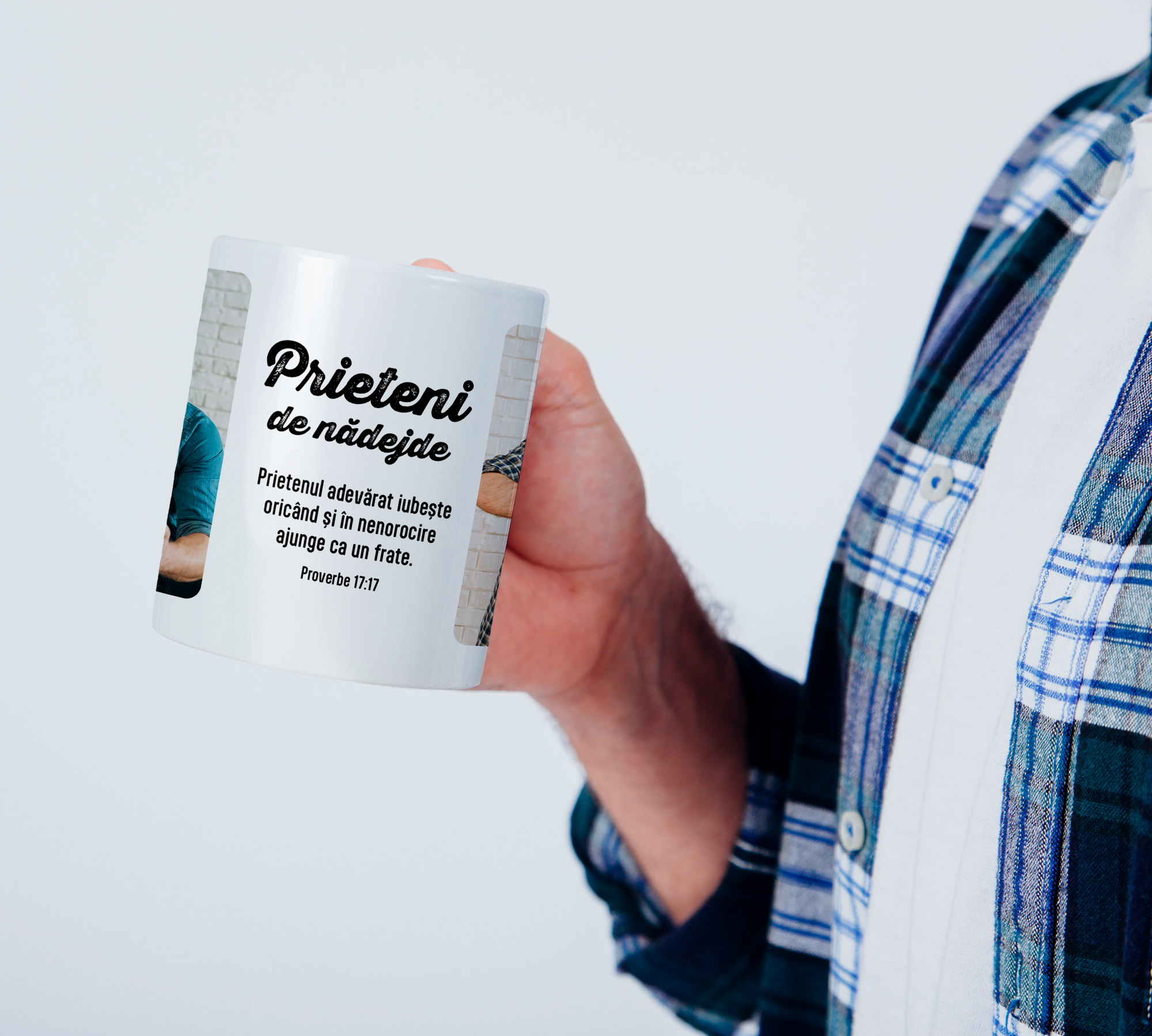 Cană personalizată cu poze,nume Prieteni de nădejde-verset