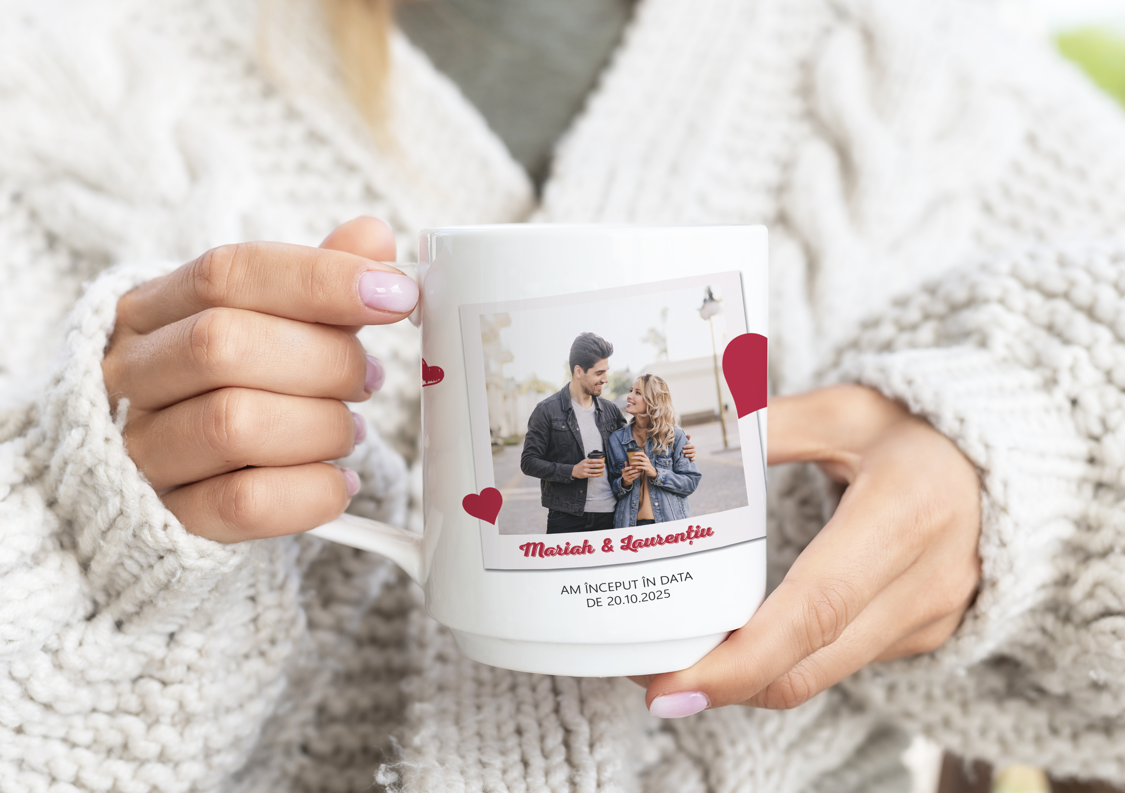 Cană pentru cuplu personalizată cu poze,nume, verset si data