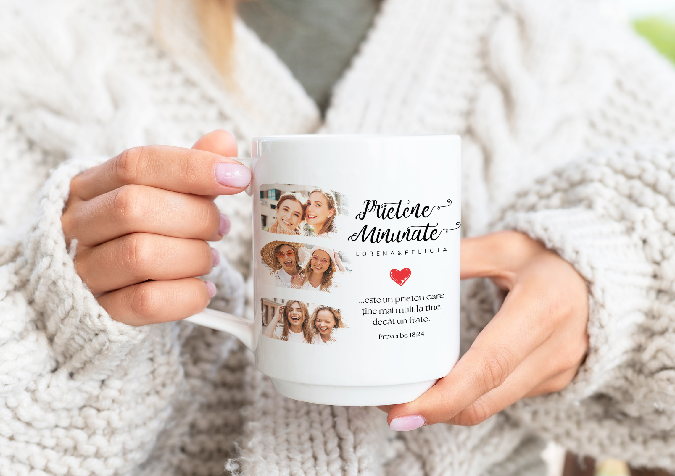 Cană personalizată cu poze,nume Prietene minunate- verset biblic