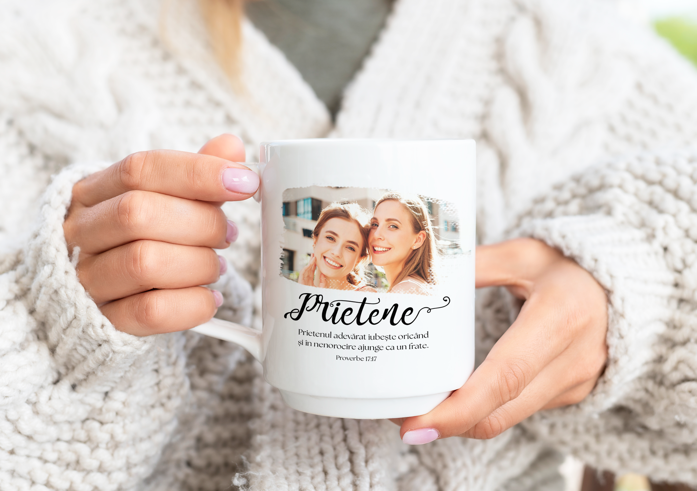 Cană personalizată cu poze,nume Prietene minunate- verset si data