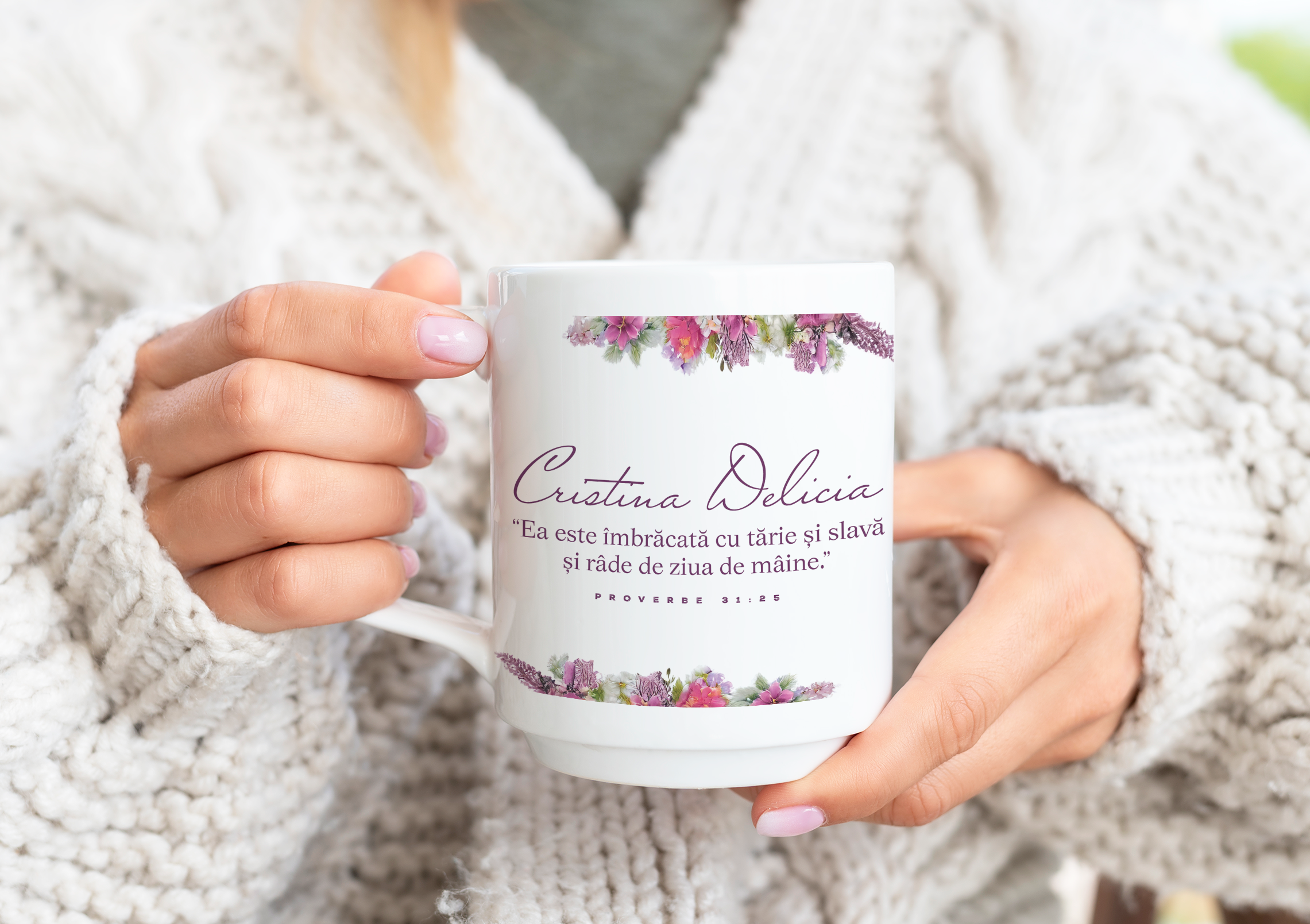 Cană pentru 8 Martie personalizată cu poză,nume-verset biblic Cană pentru 8 Martie personalizată cu poză,nume-verset biblic