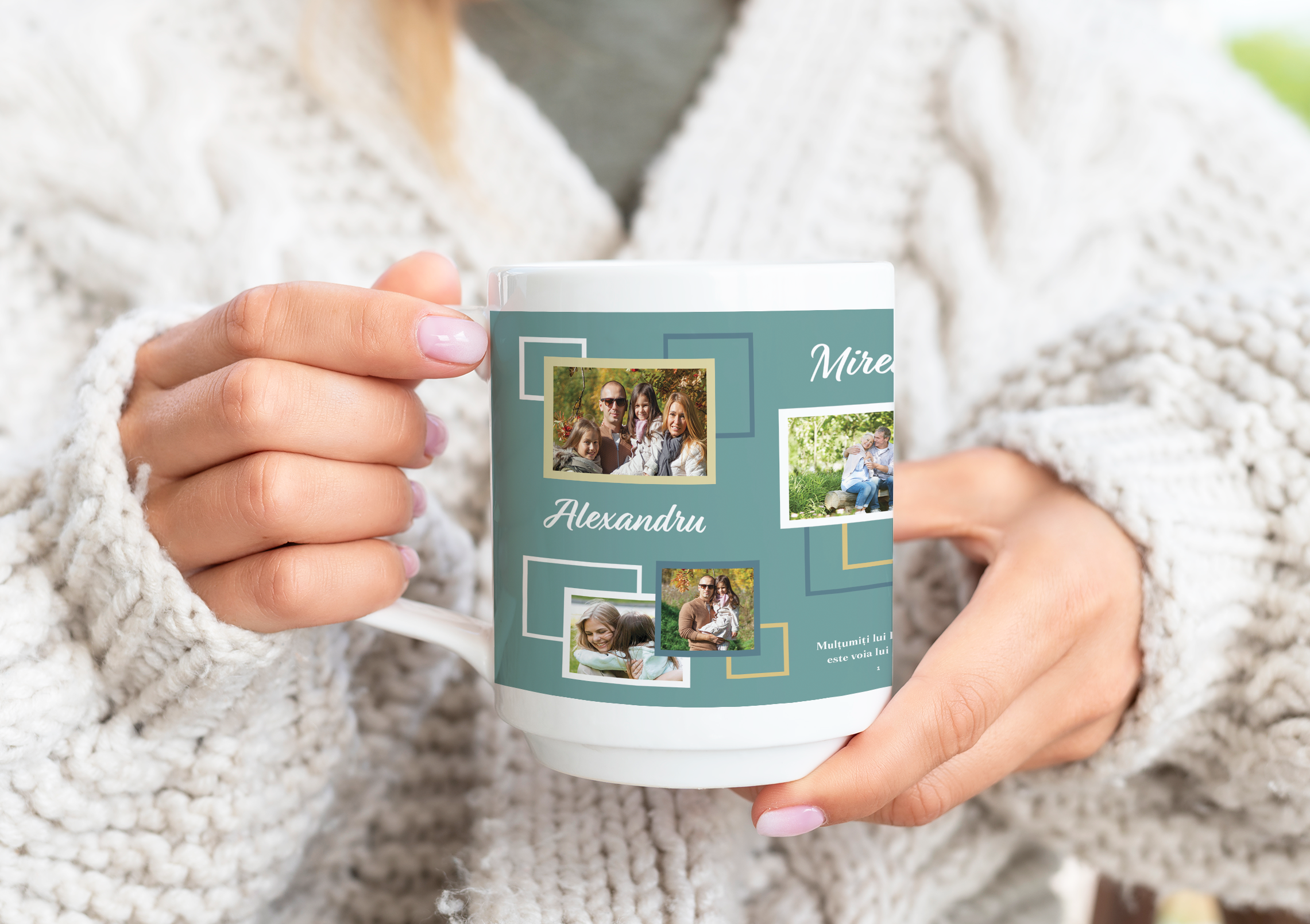 Cană personalizată cu poză,nume Familie- verset biblic