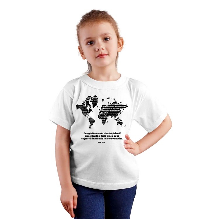 Tricou crestin personalizat cu verset biblic pentru copii - Misiune Tricou crestin personalizat cu verset biblic pentru copii - Misiune