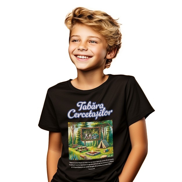 Tricou crestin pentru copii personalizat cu verset biblic, poză și nume - Tabăra Tricou crestin pentru copii personalizat cu verset biblic, poză și nume - Tabăra