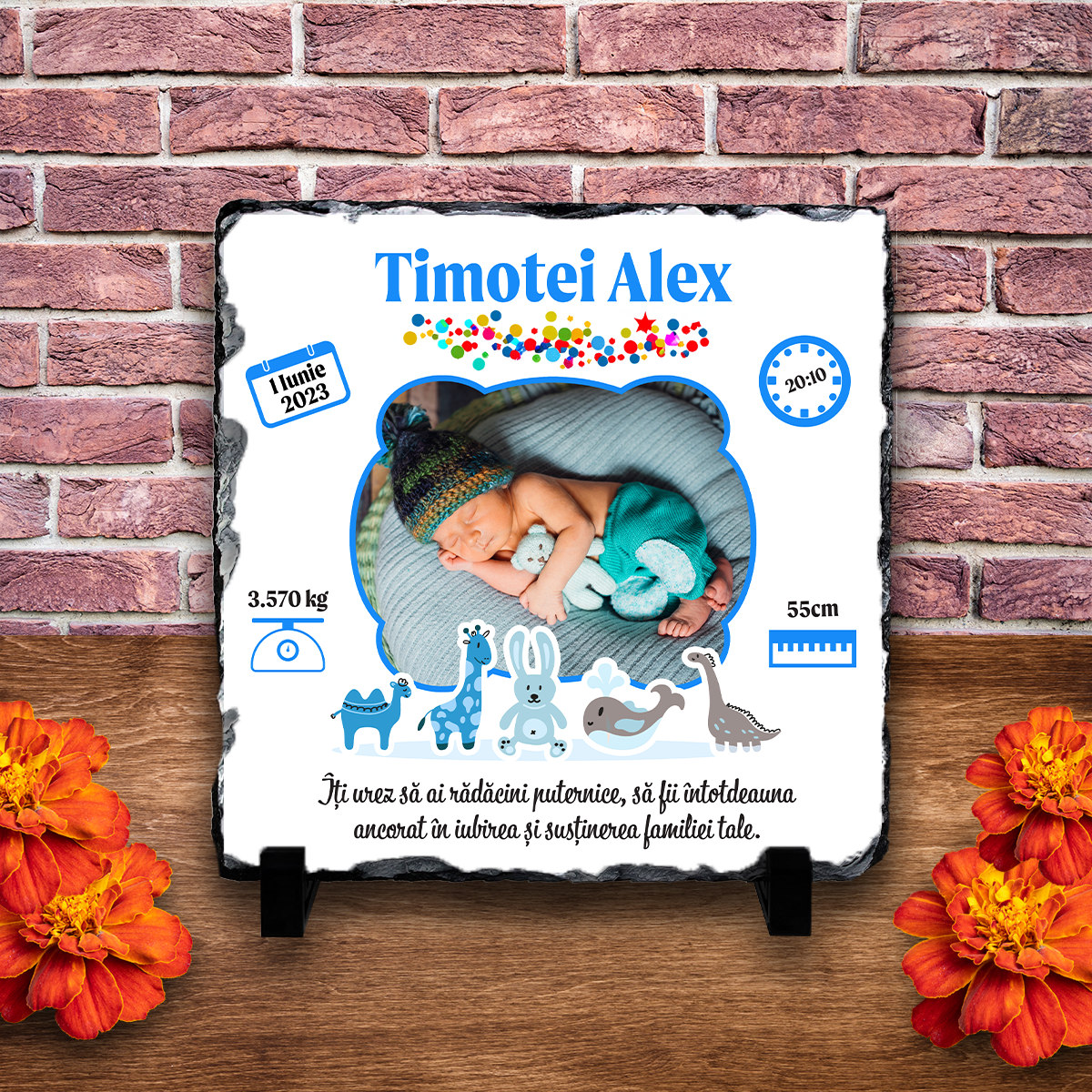 Placă ardezie personalizată – Nou născut (băiat)