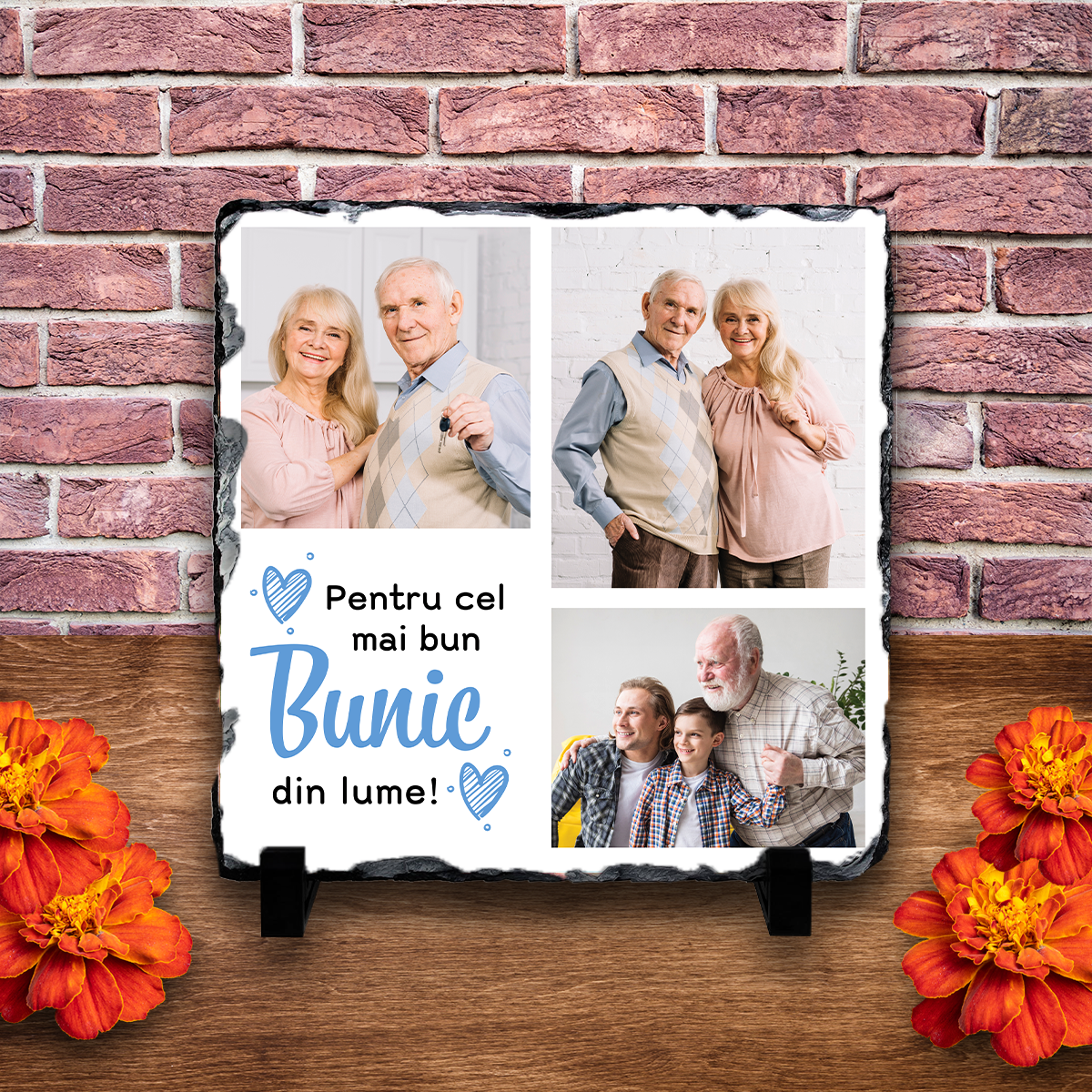 Placă ardezie personalizată cu 3 poze – Bunic