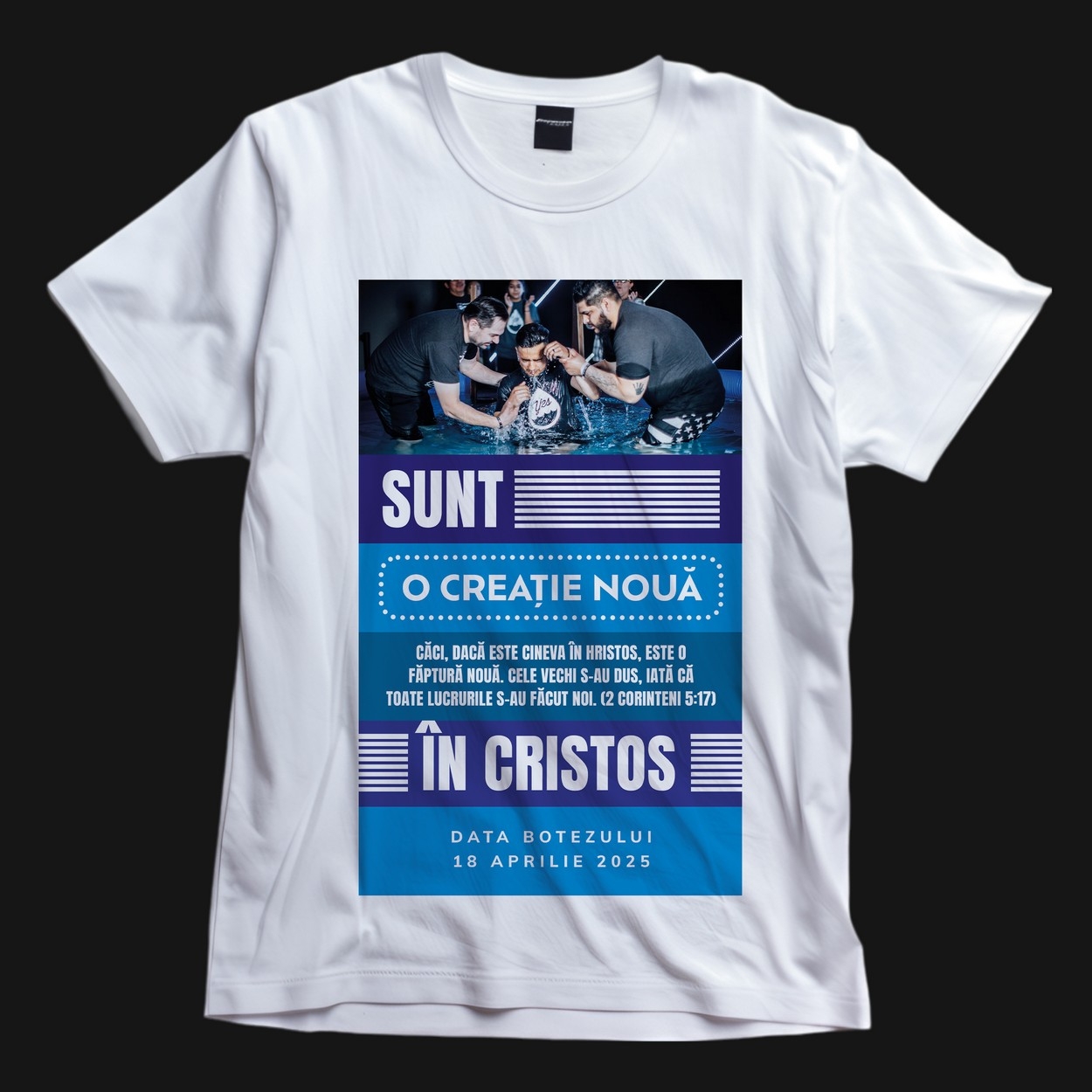 Tricou crestin personalizat cu verset biblic, poză și dată - Botez