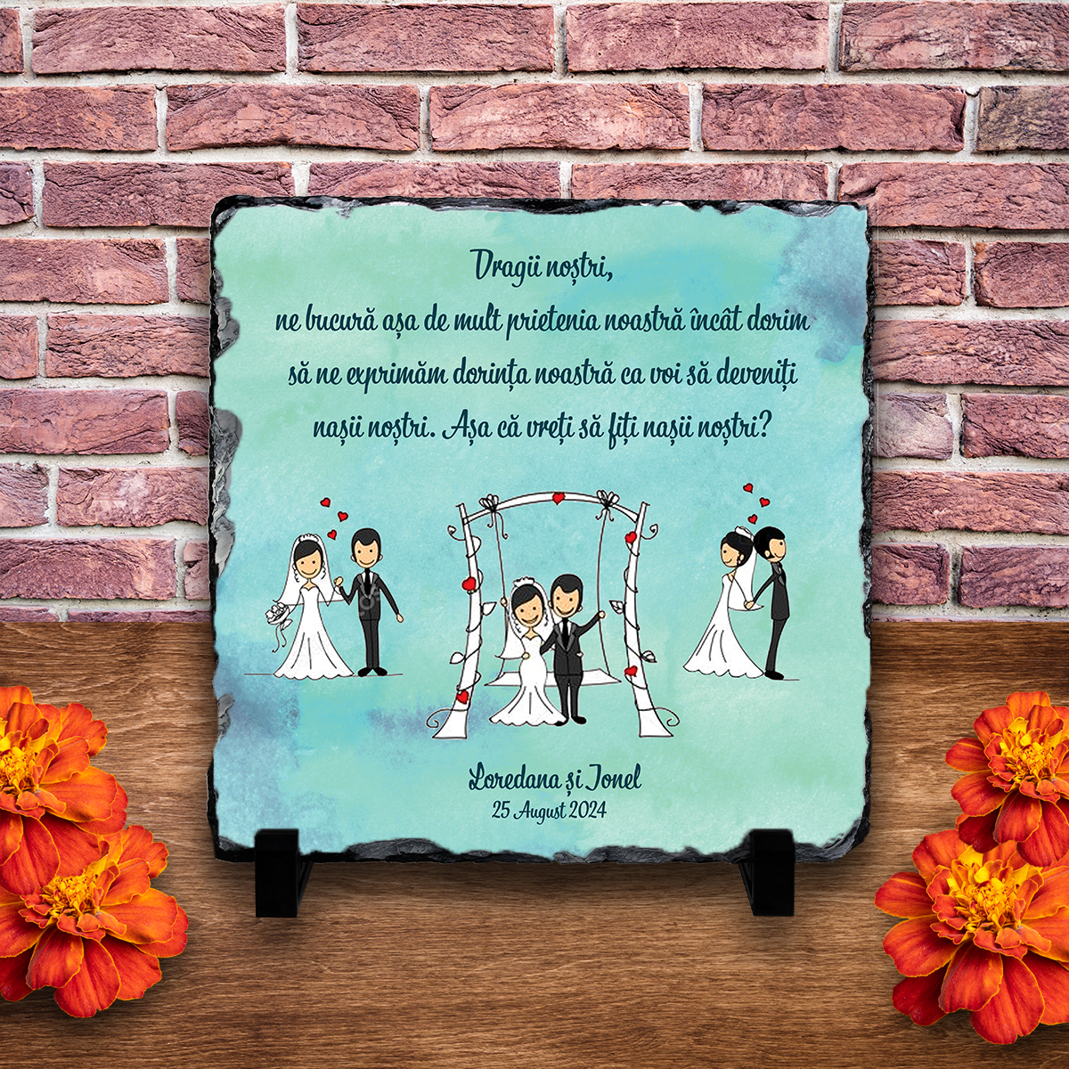Placă ardezie personalizată cu două nume și dată – Nași Placă ardezie personalizată cu două nume și dată – Nași