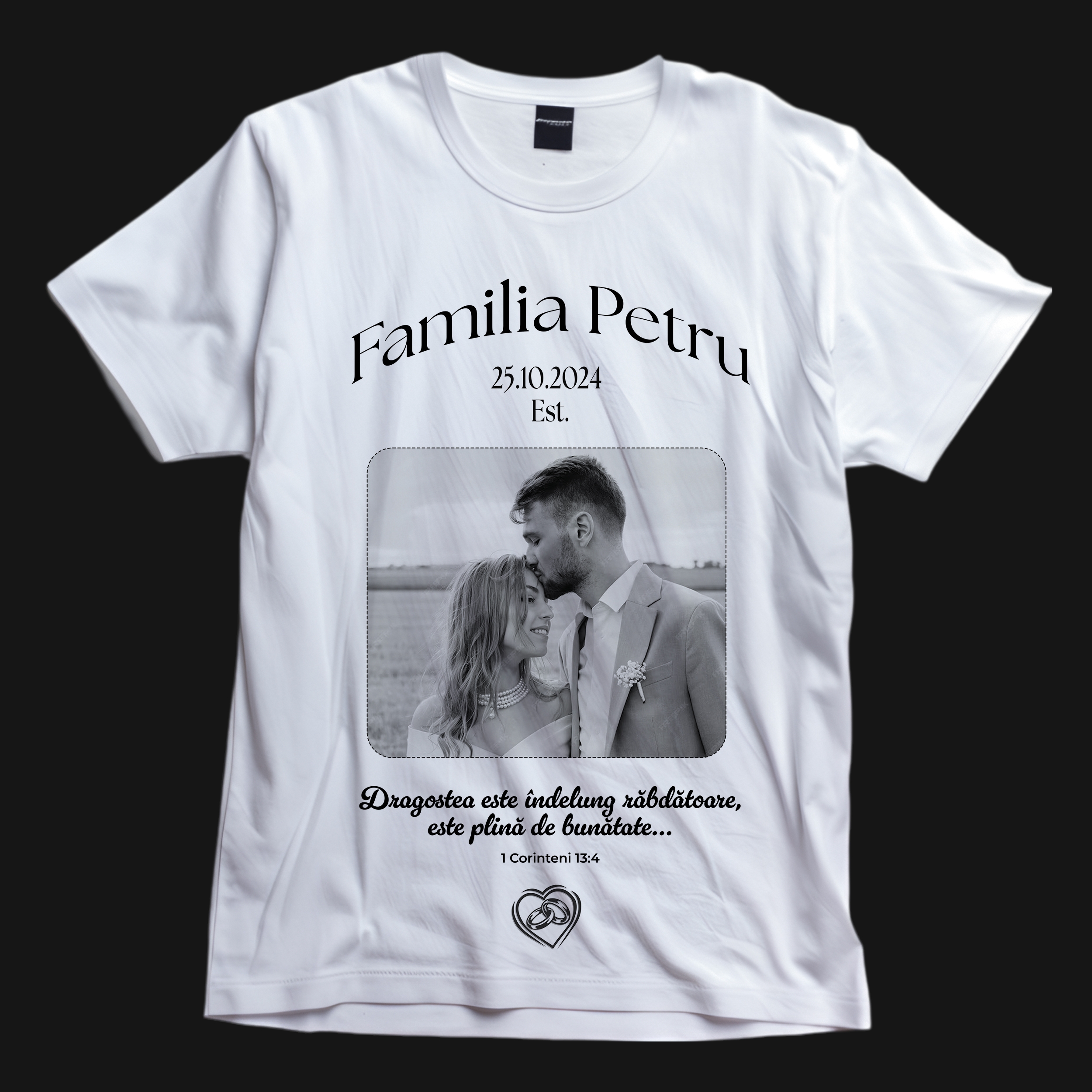 Tricou crestin personalizat cu verset biblic, poză, dată și nume - Aniversare nuntă