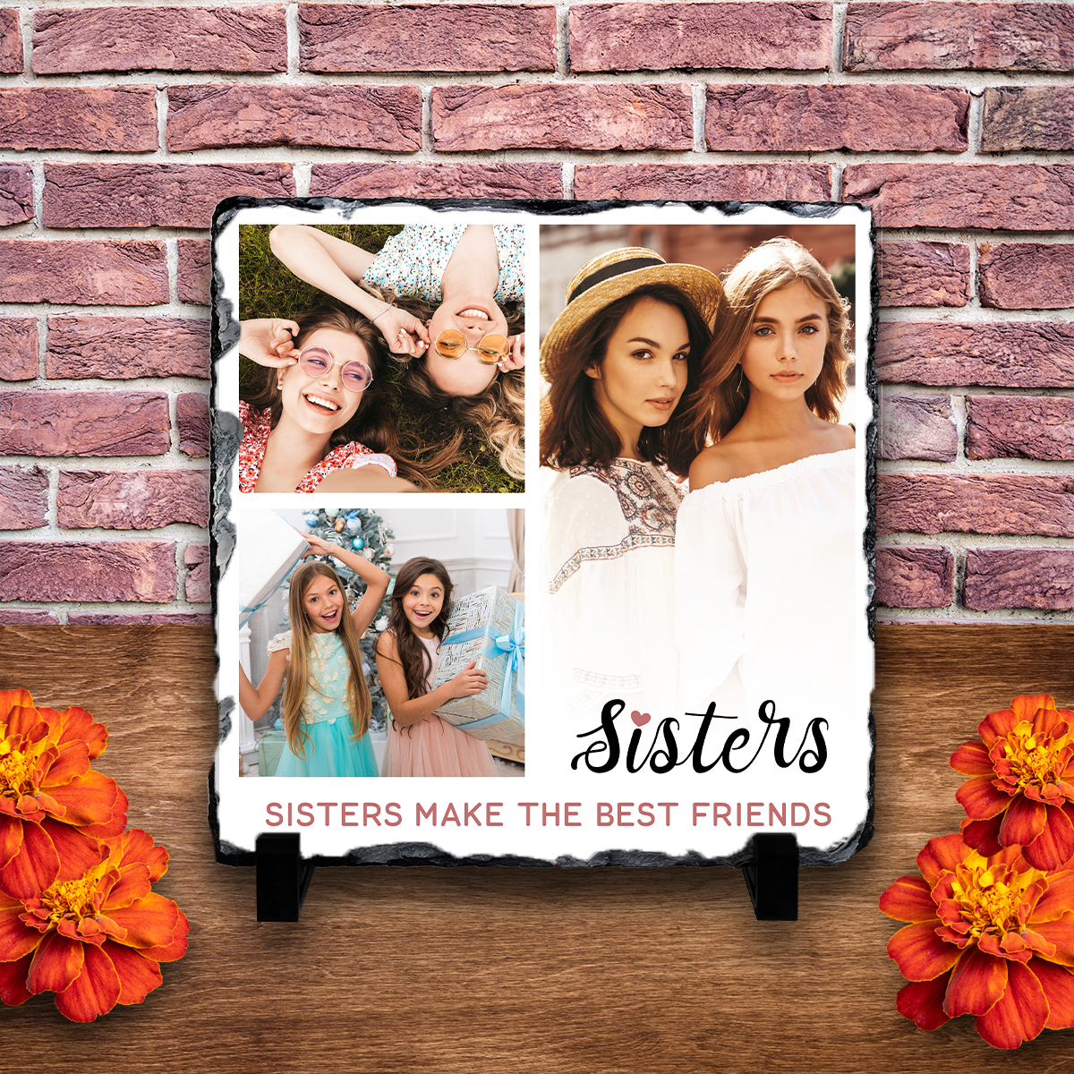 Placă ardezie personalizată cu 3 poze – Sisters