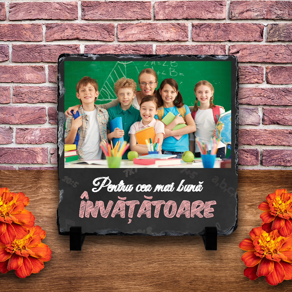 Placă ardezie personalizată cu poză – Învățătoare