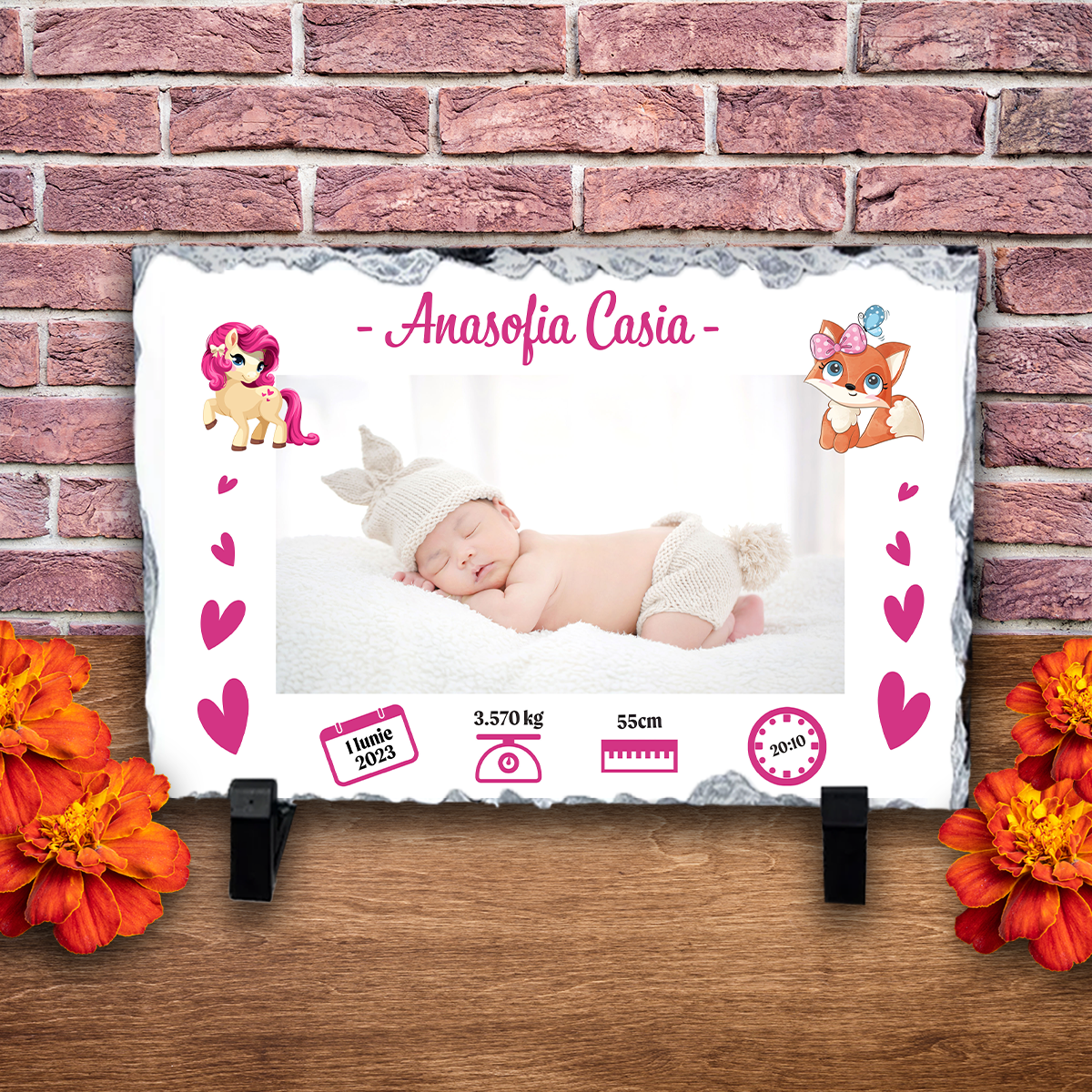 Placă ardezie personalizată – Nou născut (fetiță)