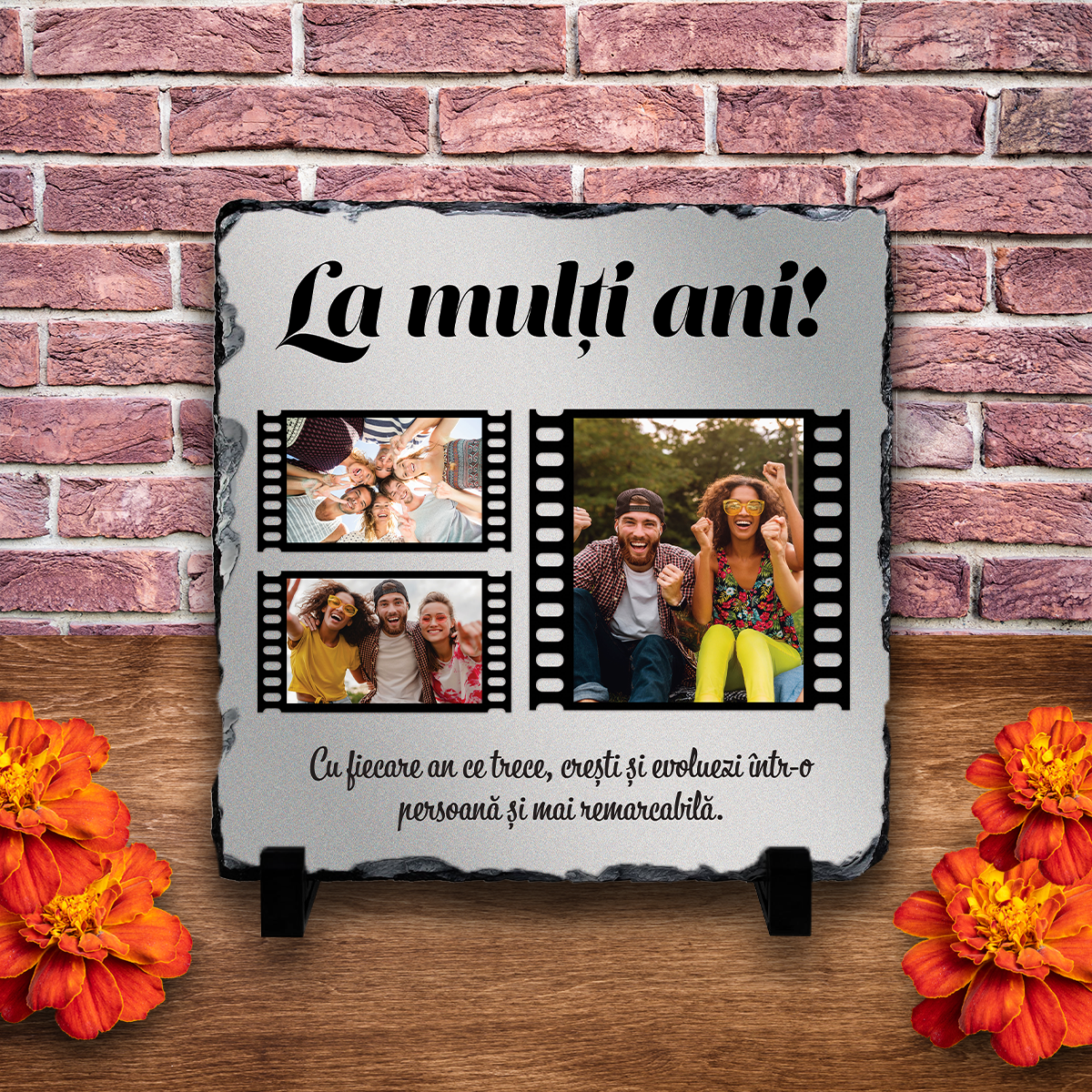 Placă ardezie personalizată cu 3 poze – La mulți ani