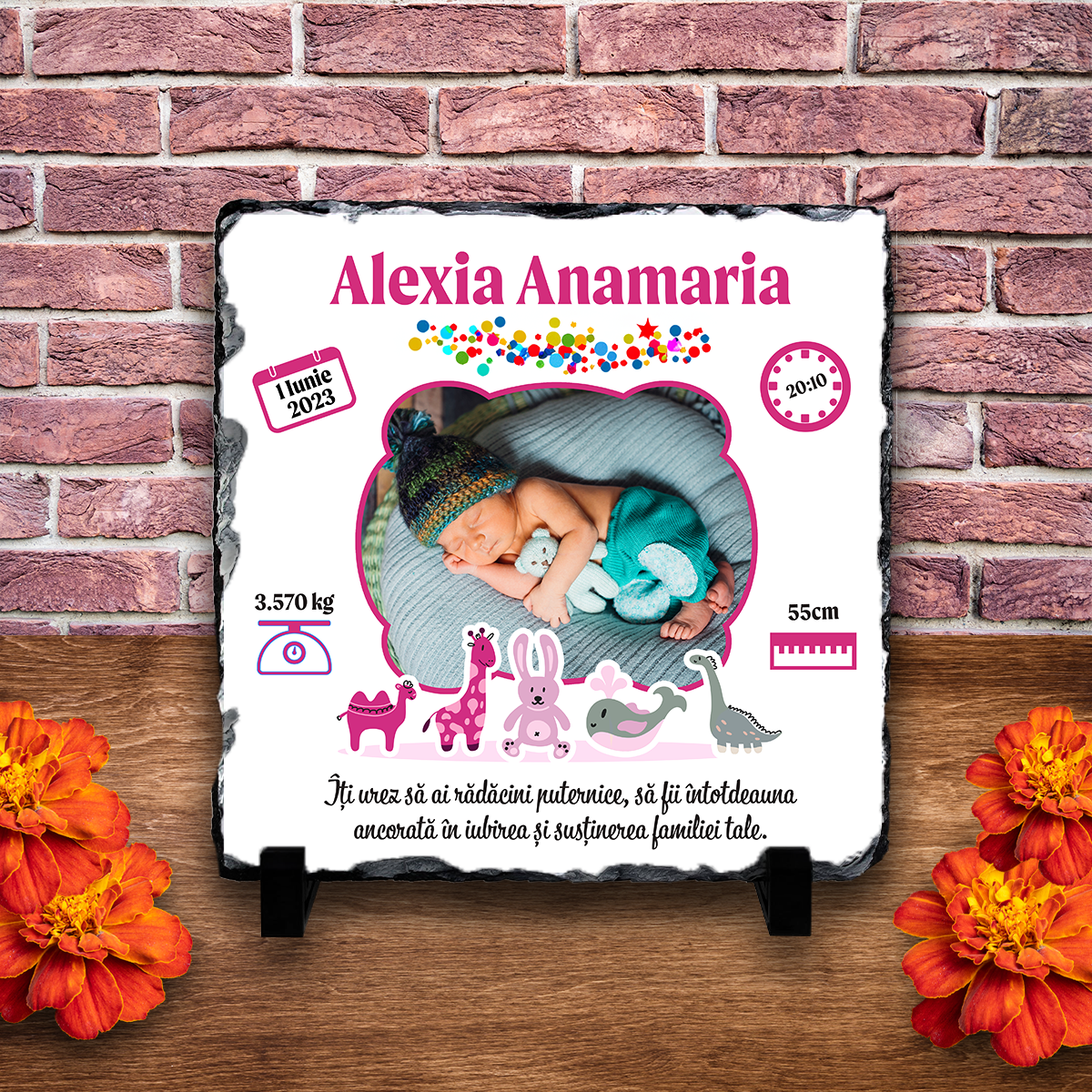Placă ardezie personalizată – Nou născut (fetiță)