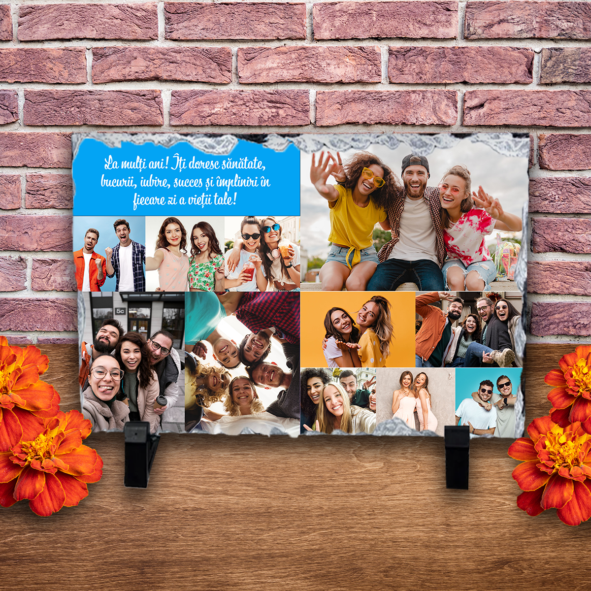 Placă ardezie personalizată cu 11 poze – La mulți ani