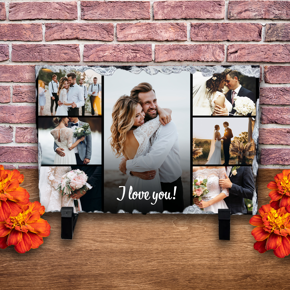 Placă ardezie personalizată cu 7 poze – I love you!