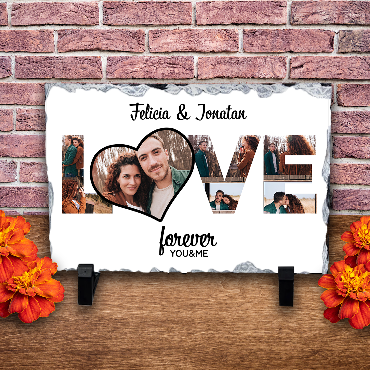 Placă ardezie personalizată cu 7 poze și nume – LOVE