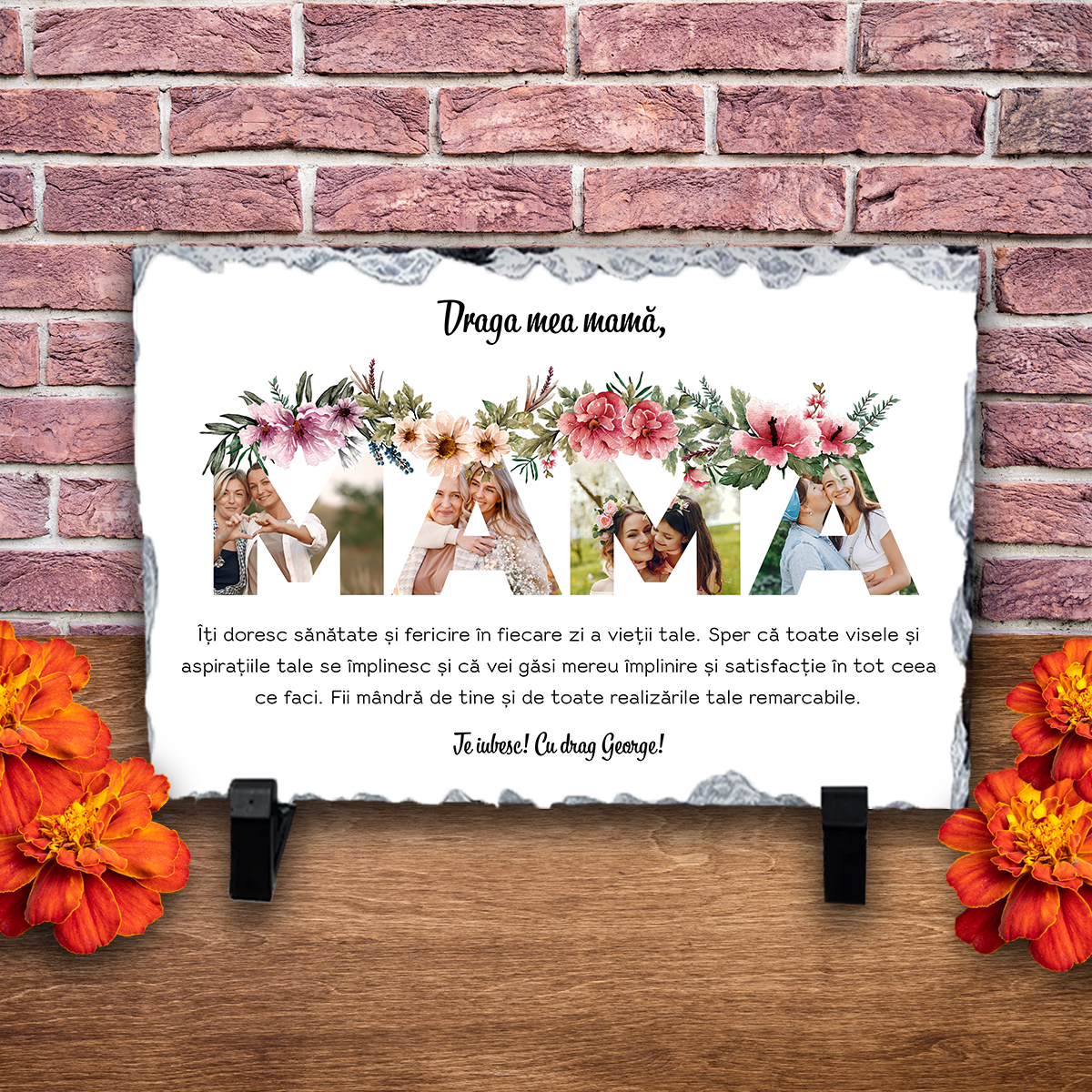 Placă ardezie personalizată cu 4 poze și nume – MAMA
