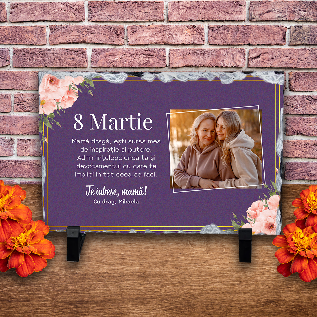 Placă ardezie personalizată cu poză și nume – 8 Martie