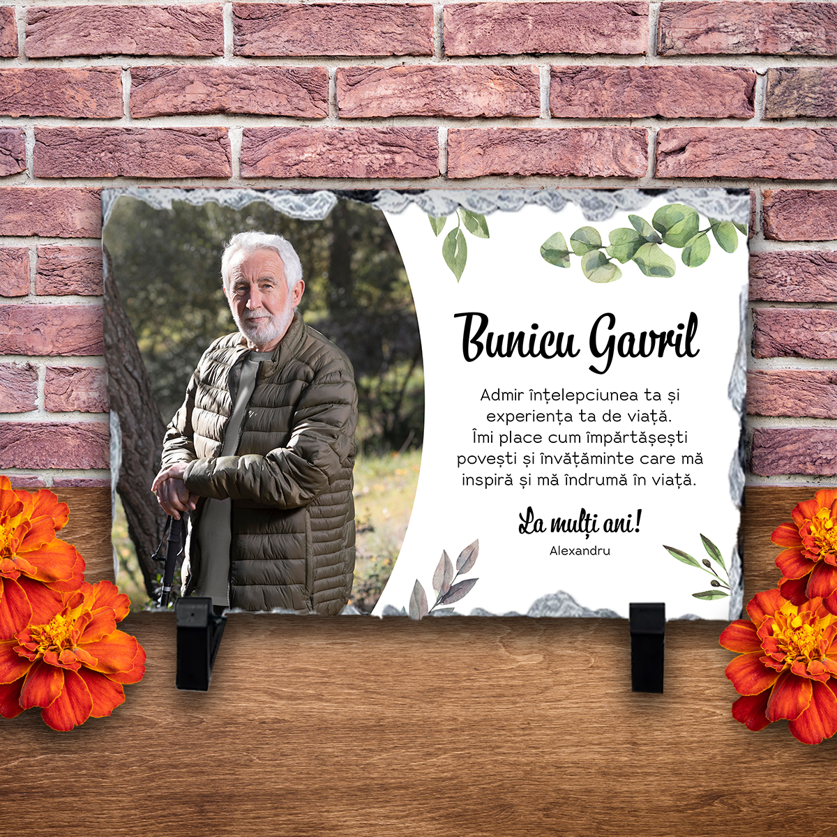 Placă ardezie personalizată cu poză și doua nume – Bunicu