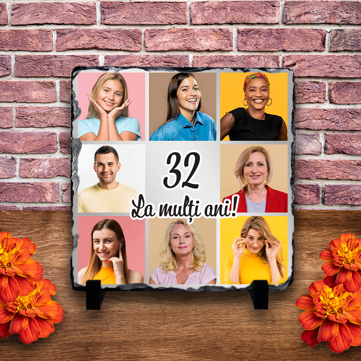 Placă ardezie personalizată cu 8 poze – La mulți ani