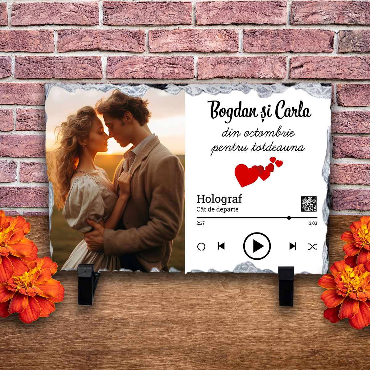 Placă ardezie personalizată cu melodie, poză și nume – Aniversare relație