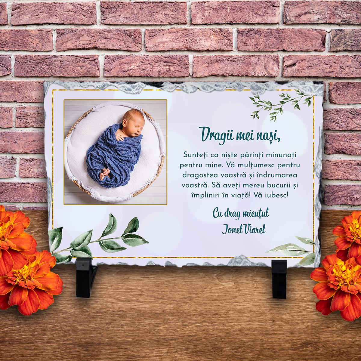 Placă ardezie personalizată cu poză și nume – Nași