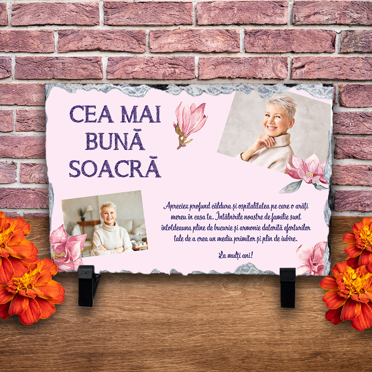 Placă ardezie personalizată cu două poze – Soacră