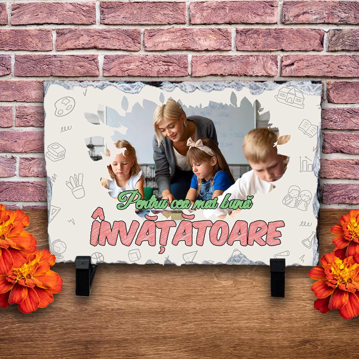 Placă ardezie personalizată cu poză – Învățătoare