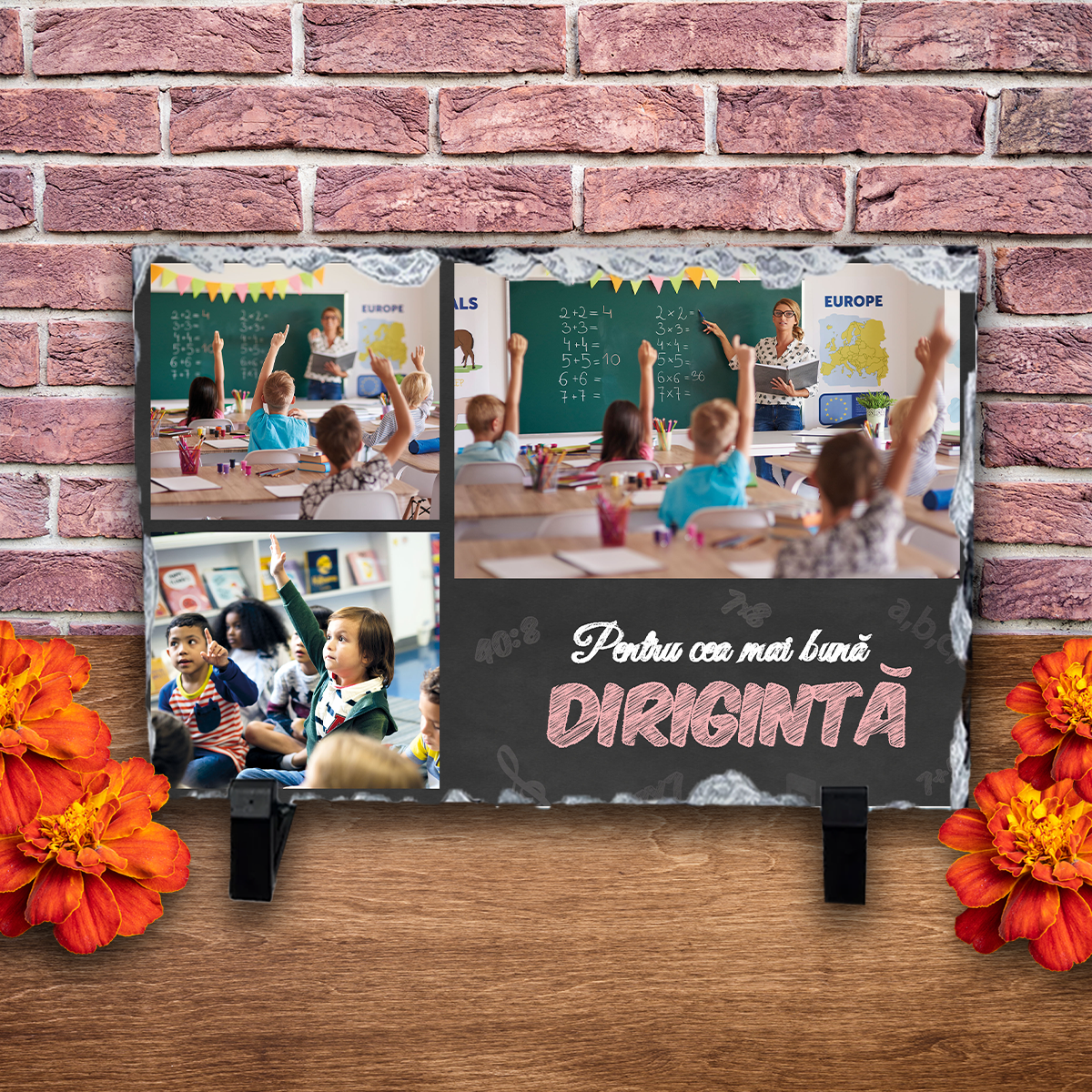 Placă ardezie personalizată cu 3 poze – Dirigintă Placă ardezie personalizată cu 3 poze – Dirigintă