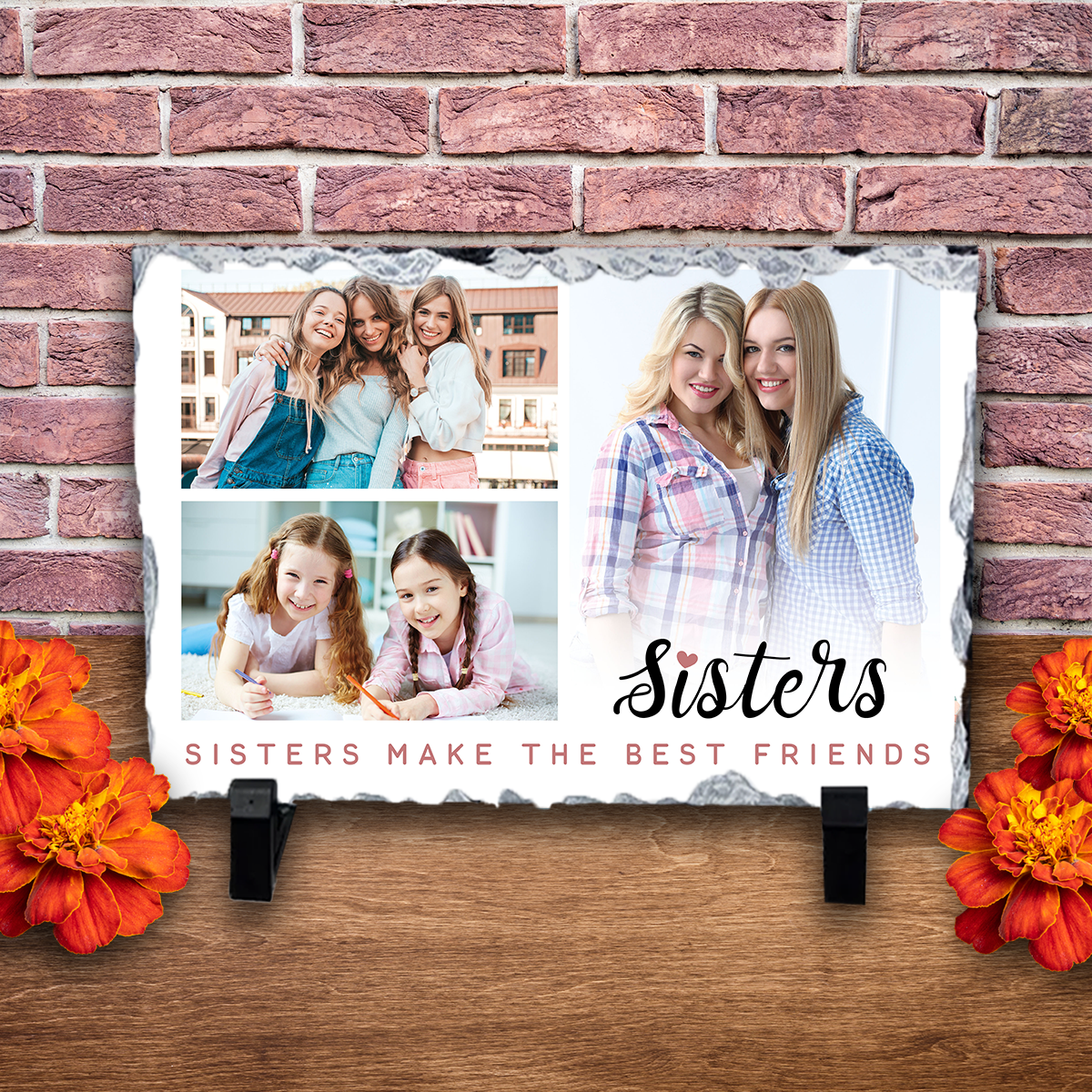 Placă ardezie personalizată cu 3 poze – Sisters Placă ardezie personalizată cu 3 poze – Sisters