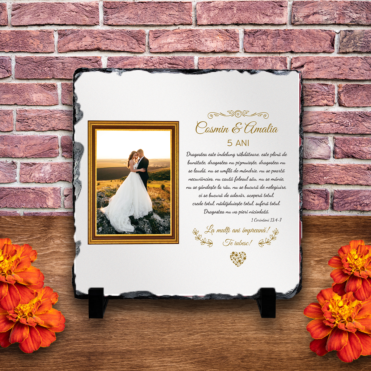 Placă ardezie personalizată cu poză și două nume – Aniversare relație