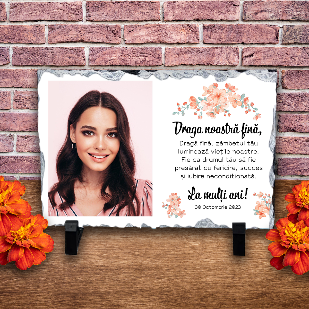 Placă ardezie personalizată cu poză și dată – Fină