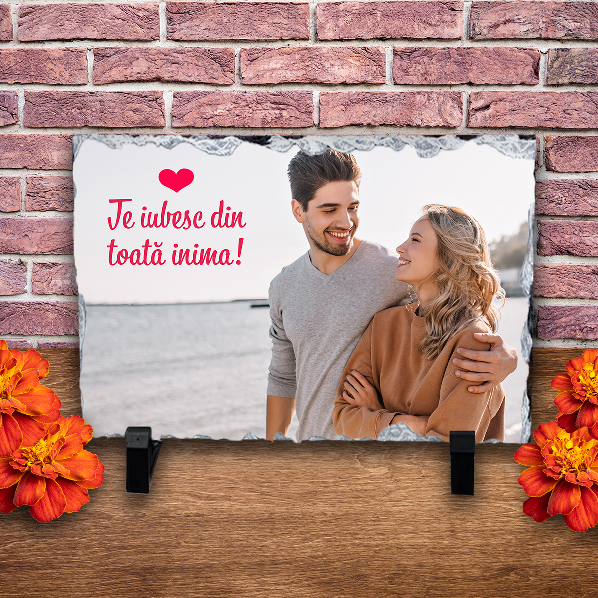 Placă ardezie personalizată cu poză și text – Cuplu