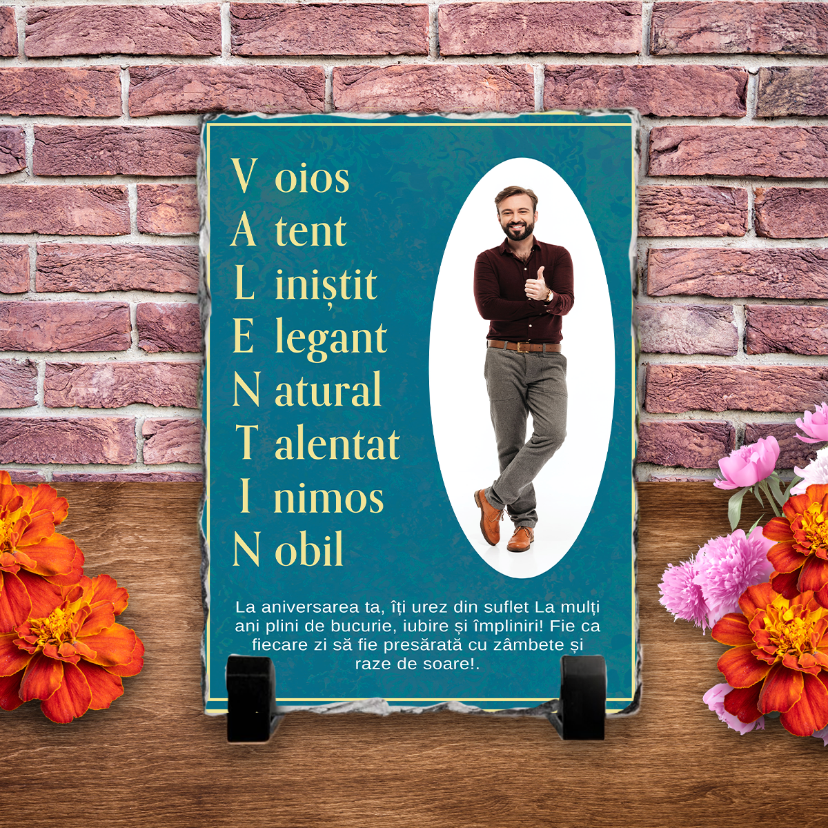 Placă ardezie personalizată cu poză – Zi de naștere (Bărbat)