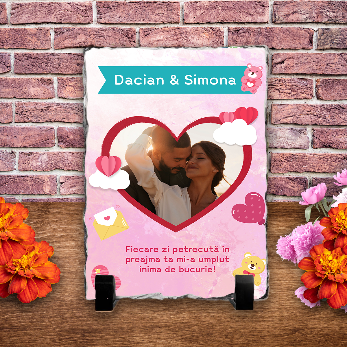 Placă ardezie personalizată cu poză și nume – Cuplu