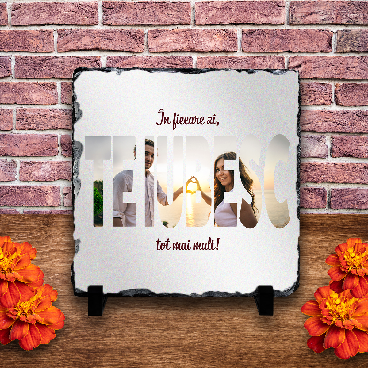 Placă ardezie personalizată cu poză – Te iubesc