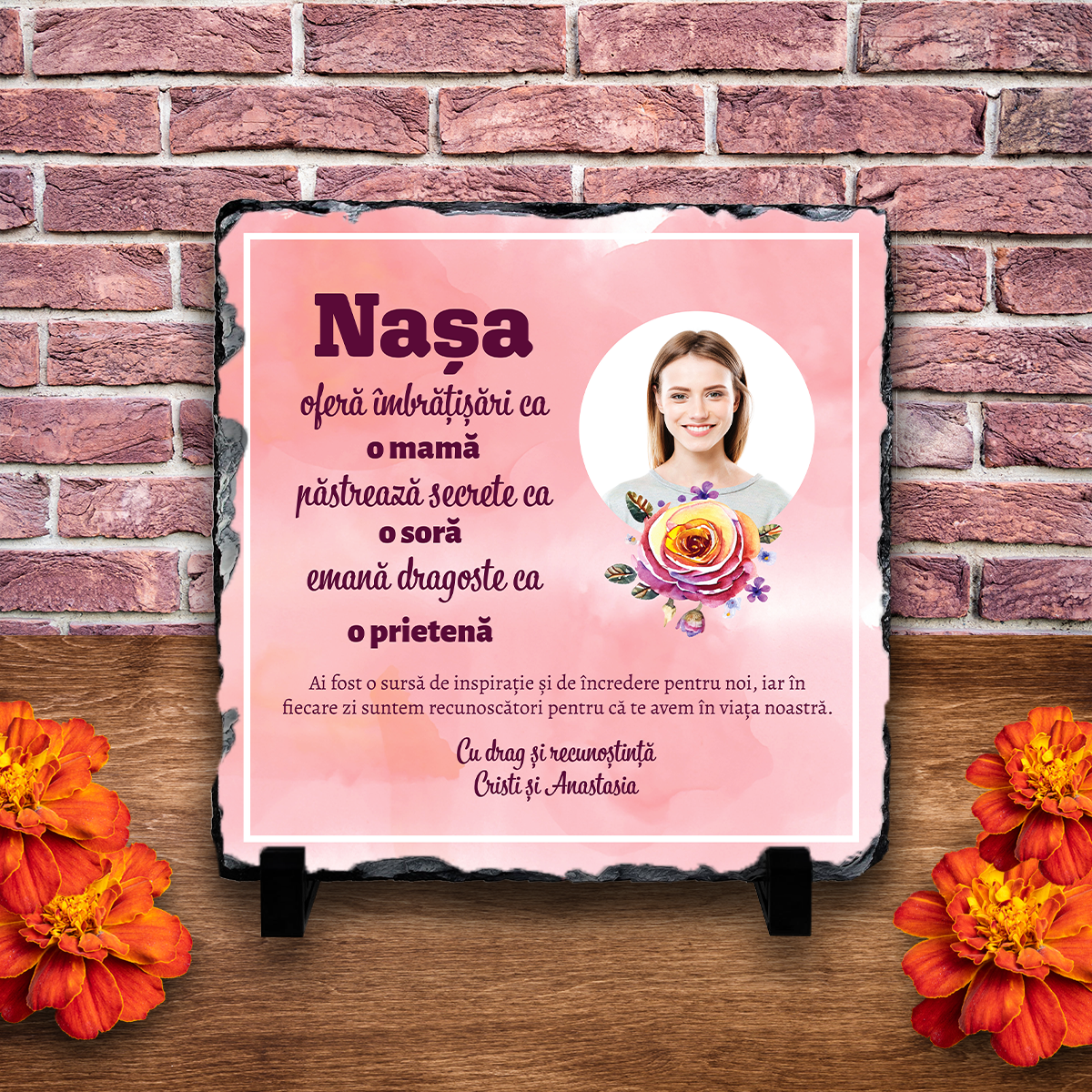 Placă ardezie personalizată cu două nume și poză – Nașă Placă ardezie personalizată cu două nume și poză – Nașă