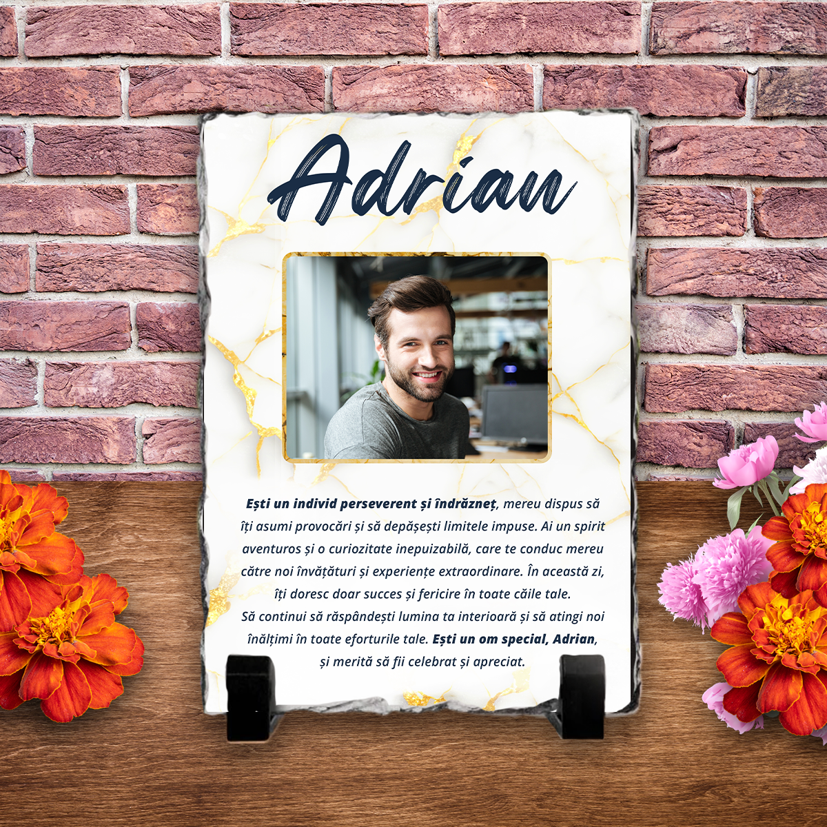 Placă ardezie personalizată cu poză, nume și text – Bărbat