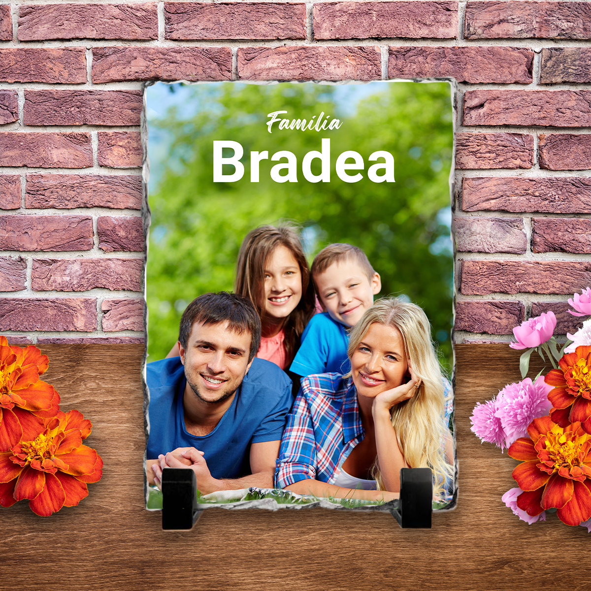 Placă ardezie personalizată cu poză și nume – Familie